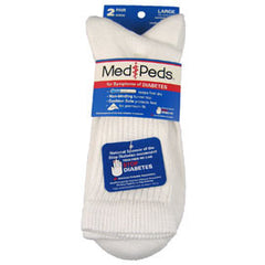 Medipeds Diabetic Crew Sock - L - White - 2 Pairs