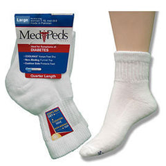 Medipeds Diabetic Quarter Sock - L - White - 2 Pairs