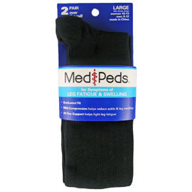 Medipeds Nylon Over the Calf Compression Sock - L - Black - 2 Pairs