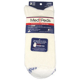 Medipeds Extra Wide Top Crew Sock - L - White - 2 Pairs