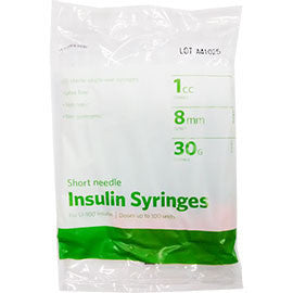 UltiCare Ulti-Thin II U-100 Insulin Syringes - Short Needle - 30G 1 cc 5/16" - Polybag of 10 Ct