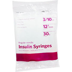 UltiCare Insulin Syringe - 30G 3/10cc 1/2" - Polybag of 10 Ct