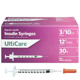 UltiCare Insulin Syringe - 30G 3/10cc 1/2" - BX 100