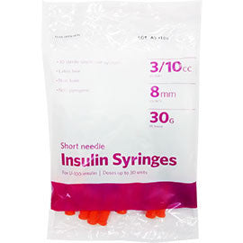UltiCare Ulti-Thin II U-100 Insulin Syringes - Short Needle - 30 G 3/10 cc 5/16" - Polybag of 10 Ct