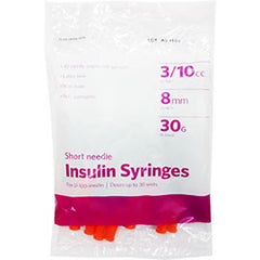 UltiCare Ulti-Thin II U-100 Insulin Syringes - Short Needle - 30 G 3/10 cc 5/16" - Polybag of 10 Ct