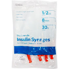 UltiCare Ulti-Thin II U-100 Insulin Syringes - Short Needle - 30G 1/2 cc 5/16" - Polybag of 10 Ct