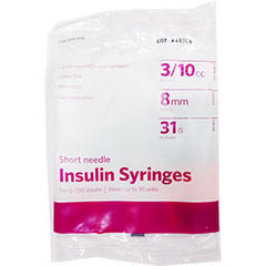 UltiCare Ulti-Fine II U-100 Insulin Syringes - Short Needle - 31G 3/10 cc 5/16" - Polybag of 10 Ct