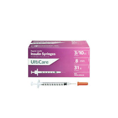 UltiCare Ulti-Fine II U-100 Insulin Syringes - Short Needle - 31G 3/10 cc 5/16" - BX 100