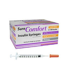 SureComfort U-100 Insulin Syringes - 30G 3/10cc 5/16" - BX 100