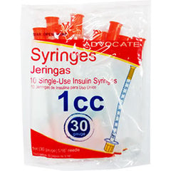 Advocate Insulin Syringes - 30G 1cc 5/16" - Polybag of 10 Ct