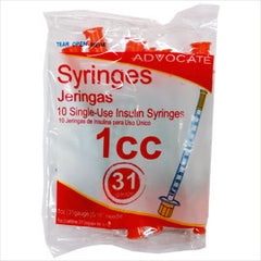 Advocate Insulin Syringes - 31G 1cc 5/16" - Polybag of 10 Ct