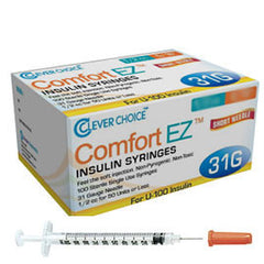 Clever Choice Comfort EZ Insulin Syringes - 31G U-100 1/2 cc 5/16" - BX 100