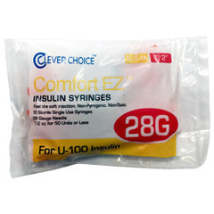 Clever Choice Comfort EZ Insulin Syringes - 28G U-100 1/2 cc 1/2" - Polybag of 10 Ct