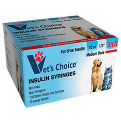 Vet's Choice Insulin Syringes 31G U-100 3/10cc - 100/bx