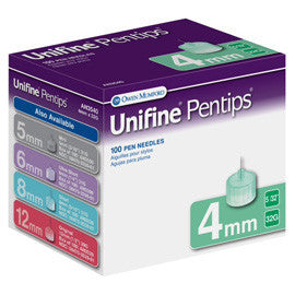 Owen Mumford Unifine Pentips Pen Needles 4mm x 32g - BX 100