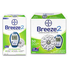 Bayer Breeze 2 Diabetes Monitoring Kit Combo (Meter Kit and Breeze2 Test Strips 50ct.)