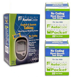 Prodigy Autocode Glucose Meter Kit Combo (Meter Kit and Test Strips 100ct)