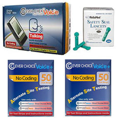 Clever Choice Auto-Code Voice Blood Glucose Meter Kit Combo (Meter Kit, Test Strips 100ct and Reliamed Safety Seal Lancets 100ct)