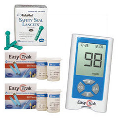 Easy Trak Blood Glucose Monitor Meter Kit Combo (Meter Kit, Test Strips 100ct and Reliamed Safety Seal Lancets 100ct)