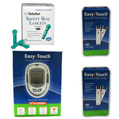 EasyTouch Glucose Monitor Kit Combo (Meter Kit, Test Strips 100ct and Reliamed Safety Seal Lancets 100ct)