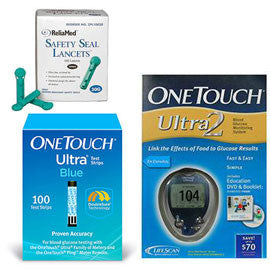 OneTouch Ultra 2 Glucose Meter Kit Combo (Meter Kit, Test Strips 100ct and Reliamed Safety Seal Lancets 100ct)