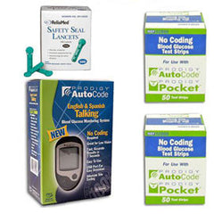 Prodigy Autocode Glucose Meter Kit Combo (Meter Kit,Test Strips 100ct and Reliamed Safety Seal Lancets 100ct)