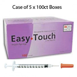 Case of 5 EasyTouch Insulin Syringe - 28G .5CC 1/2" - BX 100