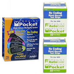 Prodigy Pocket Glucose Meter Kit Combo (Meter Kit and Test Strips 100ct)