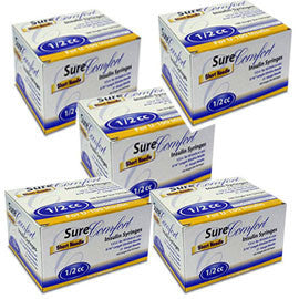 SureComfort U-100 Insulin Syringes Short Needle 31g 1/2cc 5/16in 100/bx Case of 5