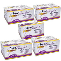 SureComfort U-100 Insulin Syringes Short Needle 31g 3/10cc 5/16in 100/bx Case of 5