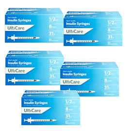 UltiCare Ulti-Fine II U-100 Insulin Syringes Short Needle 31g 1/2cc 5/16in 100/bx Case of 5