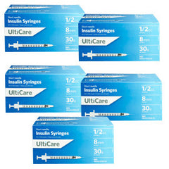 UltiCare Ulti-Thin II U-100 Insulin Syringes Short Needle 30g 1/2cc 5/16in 100/bx Case of 5