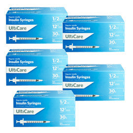 UltiCare Ulti-Fine U-100 Insulin Syringes 30g 1/2cc 1/2in 100/bx Case of 5
