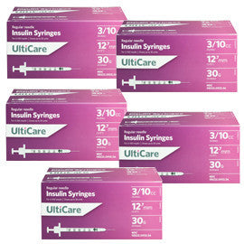 UltiCare Ulti-Fine U-100 Insulin Syringes 30g 3/10cc 1/2in 100/bx Case of 5