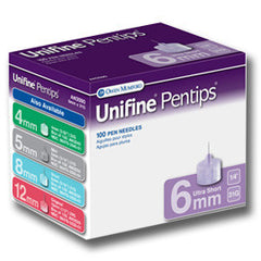 Owen Mumford Unifine Pentips, Pen Needles - 31G 6mm Ultrashort - BX 100