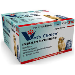 Vet's Choice U-100 Pet Insulin Syringes 31G 1cc 5/16" - 100/bx